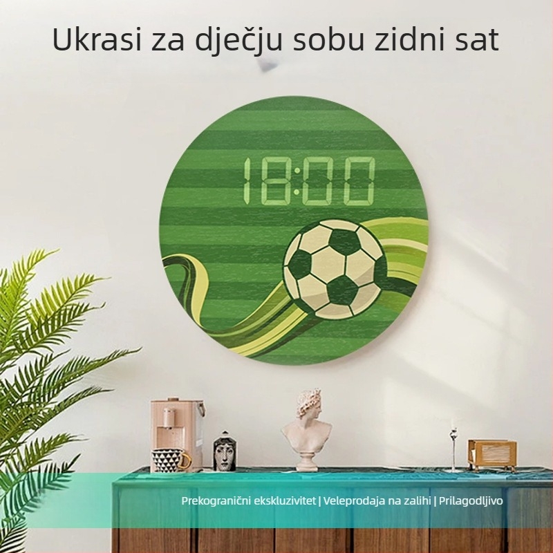 Skandinavski drveni zidni sat promjera 10 inča s LED digitalnim prikazom – moderni kućni dekor