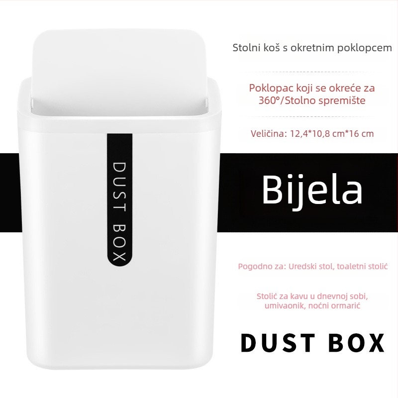 Kvadratni plastični stolni kanta za smeće, kompaktna, bez poklopca, 4 L, za kuću i ured