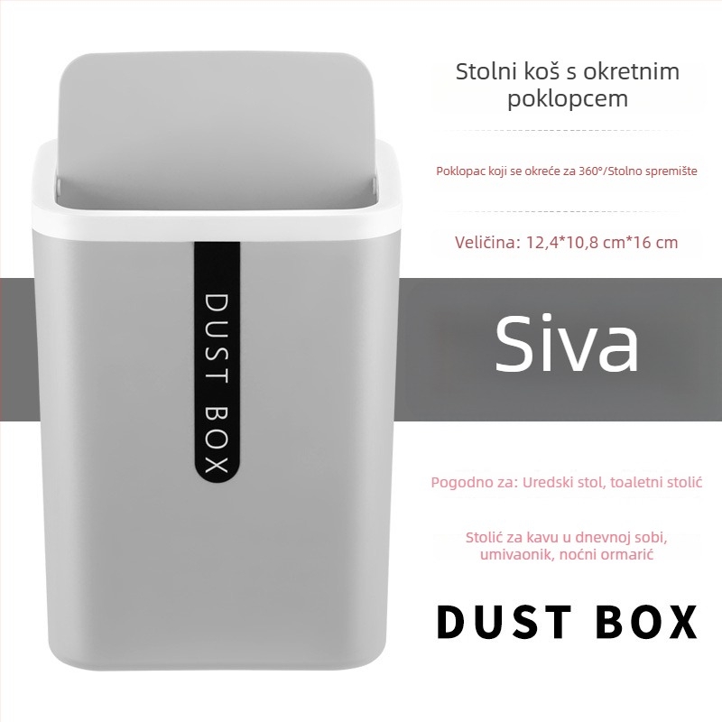 Kvadratni plastični stolni kanta za smeće, kompaktna, bez poklopca, 4 L, za kuću i ured