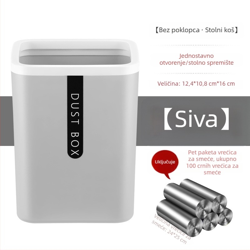 Kvadratni plastični stolni kanta za smeće, kompaktna, bez poklopca, 4 L, za kuću i ured