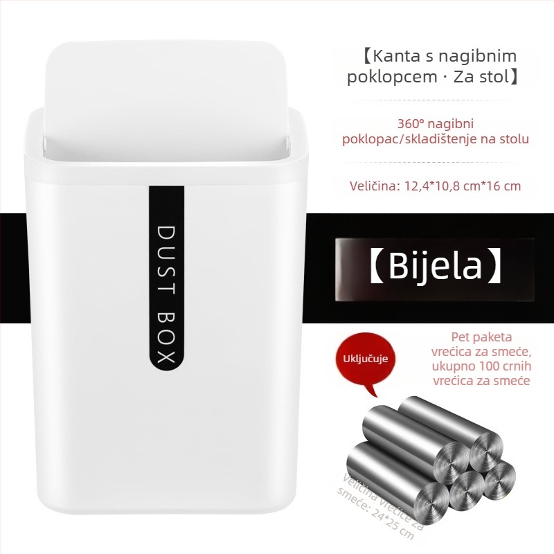 Kvadratni plastični stolni kanta za smeće, kompaktna, bez poklopca, 4 L, za kuću i ured