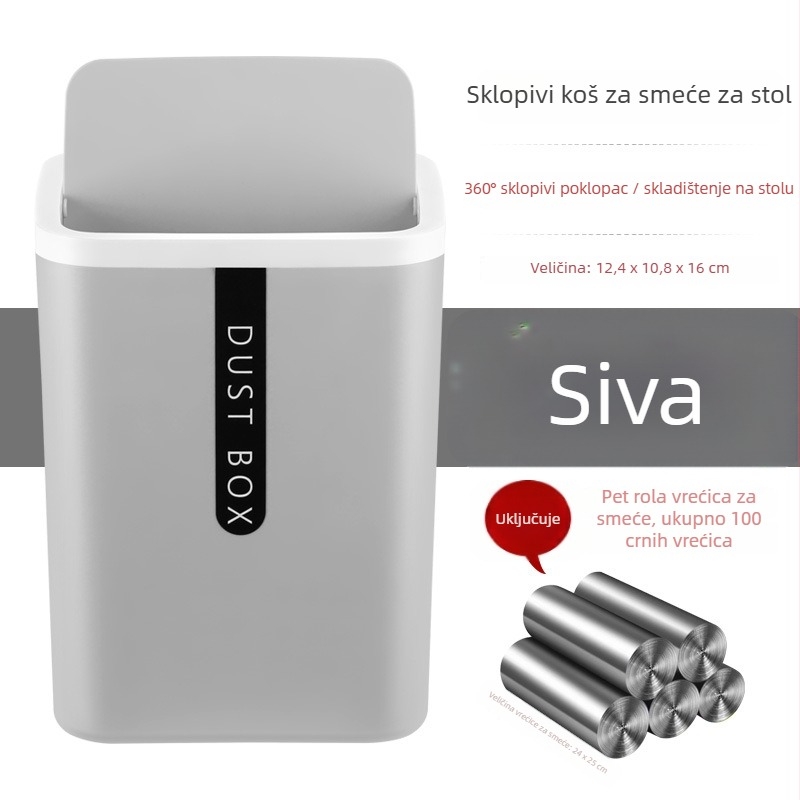 Kvadratni plastični stolni kanta za smeće, kompaktna, bez poklopca, 4 L, za kuću i ured