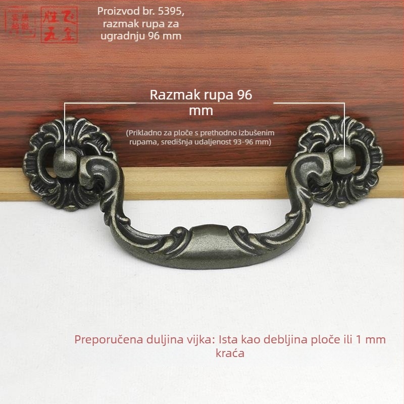 Drška za ladicu s dvostrukim otvorima za ormar, ormar i stol za kavu — starinski euroamerički namještaj hardver, razmak rupa 90 mm