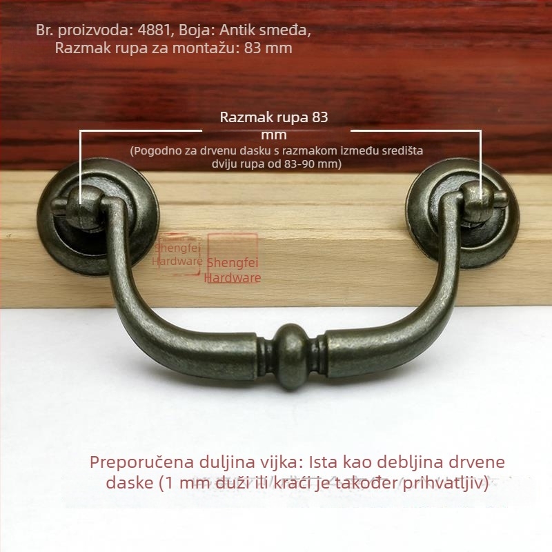 Drška za ladicu s dvostrukim otvorima za ormar, ormar i stol za kavu — starinski euroamerički namještaj hardver, razmak rupa 90 mm