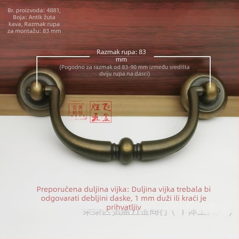 Drška za ladicu s dvostrukim otvorima za ormar, ormar i stol za kavu — starinski euroamerički namještaj hardver, razmak rupa 90 mm