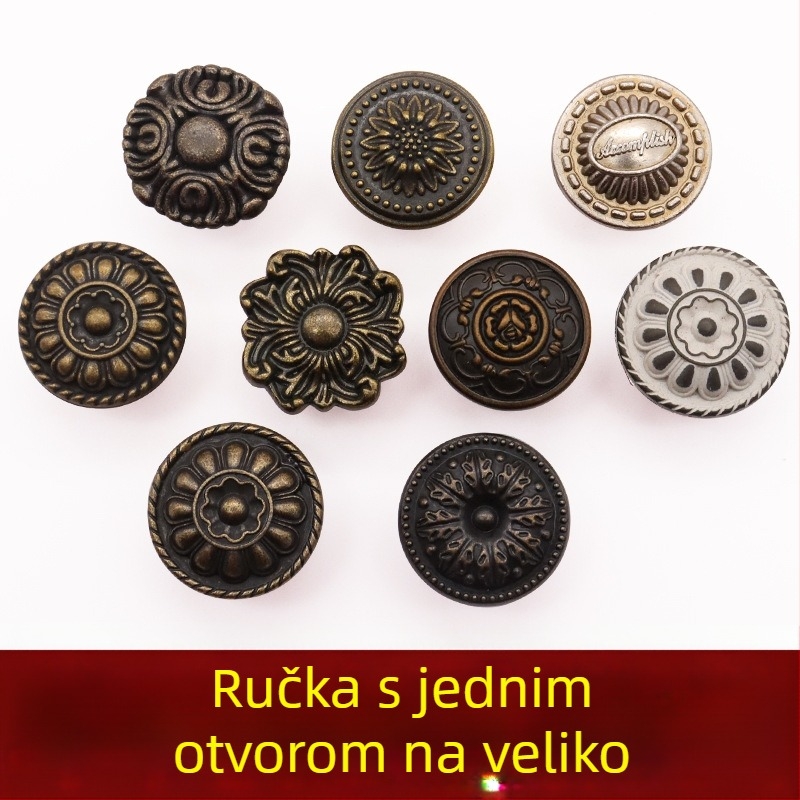 Drška za ormar u antiknom stilu, kružna s jednim otvorom, od cinkove legure