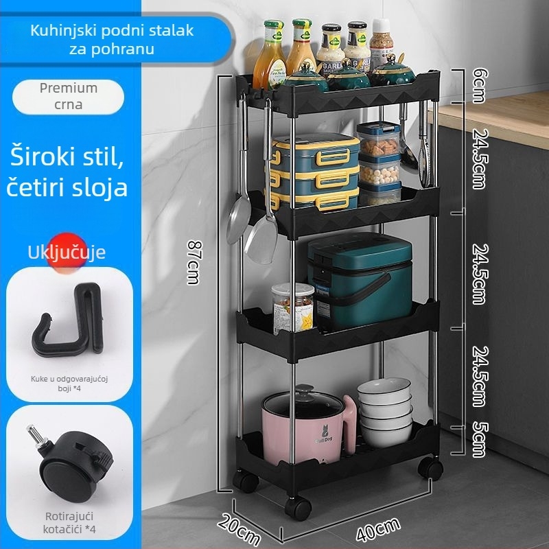 Podni stalak za prostor između kućanskih uređaja – višeslojni organizator za začine i sitnice