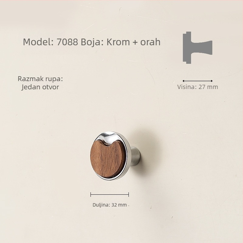 Masivna drška za vrata garderobe od orahovog drveta, pogodna za ormariće, ormariće za cipele i ladice; visokokvalitetan retro stil sredine dvadesetog stoljeća