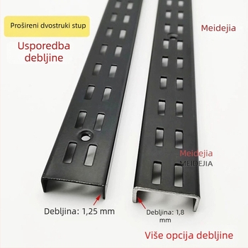 Zidni stalak za izlaganje odjeće s debelim i širim AA stupovima, dvorednim nosačima i uspravnim vertikalnim okvirima u stilu ljestve, crno-bijela.