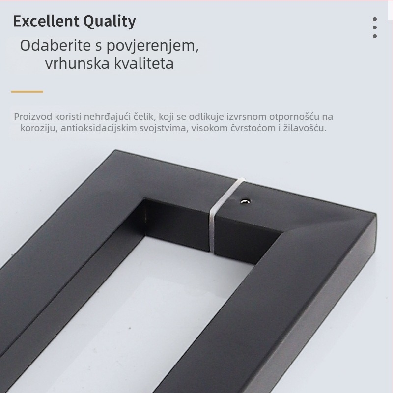 Ručka za staklena vrata s kvadratnim cijevnim profilom za klizna vrata, elektroplatirana bez otisaka prstiju, za okvirna drvena vrata, moderan minimalistički dizajn