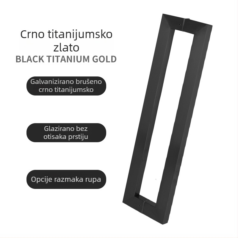 Ručka za staklena vrata s kvadratnim cijevnim profilom za klizna vrata, elektroplatirana bez otisaka prstiju, za okvirna drvena vrata, moderan minimalistički dizajn