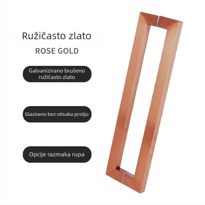 Ručka za staklena vrata s kvadratnim cijevnim profilom za klizna vrata, elektroplatirana bez otisaka prstiju, za okvirna drvena vrata, moderan minimalistički dizajn