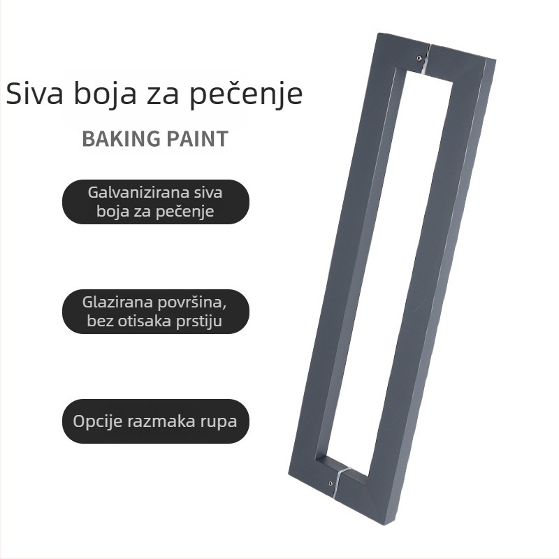 Ručka za staklena vrata s kvadratnim cijevnim profilom za klizna vrata, elektroplatirana bez otisaka prstiju, za okvirna drvena vrata, moderan minimalistički dizajn