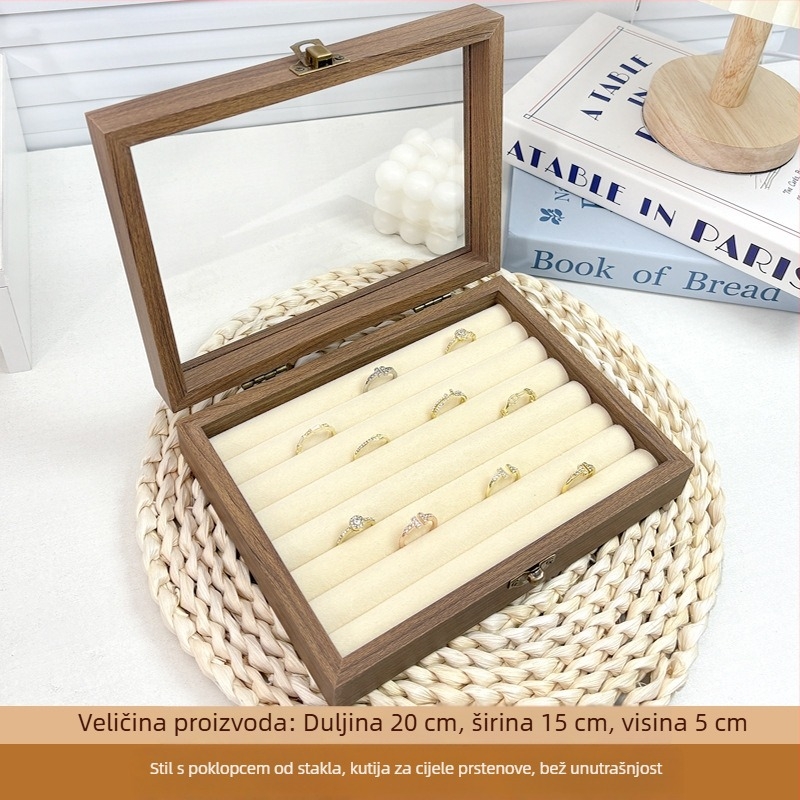 Kutija za nakit s uzorkom orahovog drveta i preklopnim poklopom, otporna na prašinu, vrhunska i elegantna, za prstenje i naušnice, retro stolna izložbeni kutija