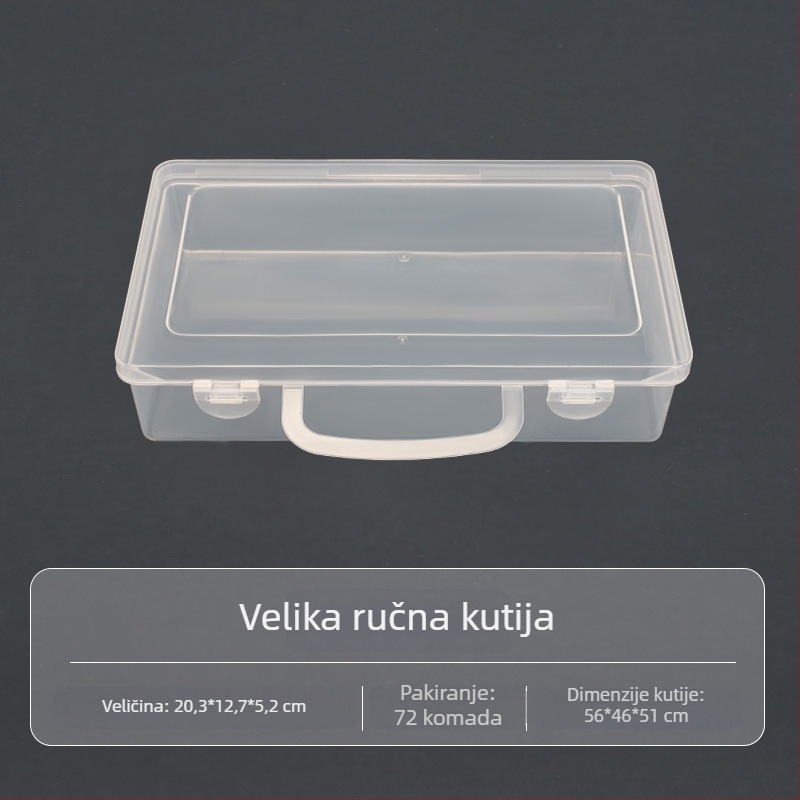 Velika prozirna PP plastična kutija za organiziranje stolnih dodataka, alata i ribolovne opreme sa preklopnim poklopcem