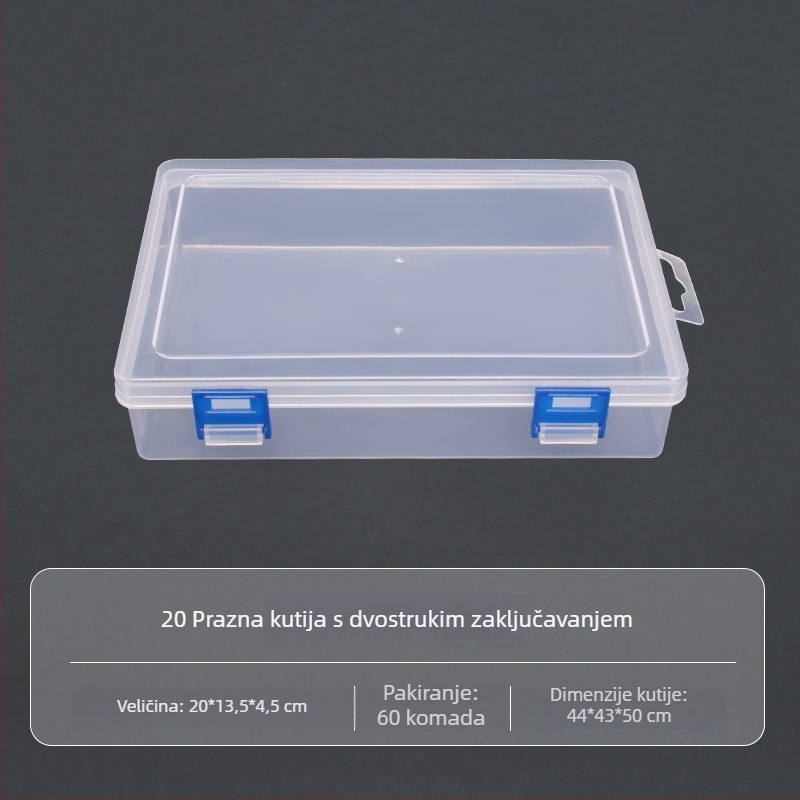 Velika prozirna PP plastična kutija za organiziranje stolnih dodataka, alata i ribolovne opreme sa preklopnim poklopcem