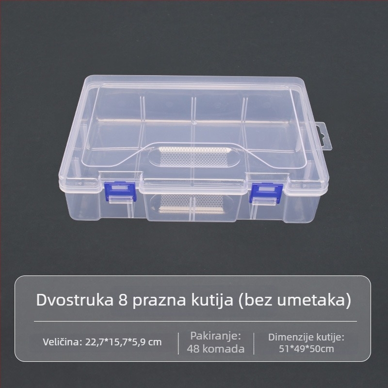 Velika prozirna PP plastična kutija za organiziranje stolnih dodataka, alata i ribolovne opreme sa preklopnim poklopcem
