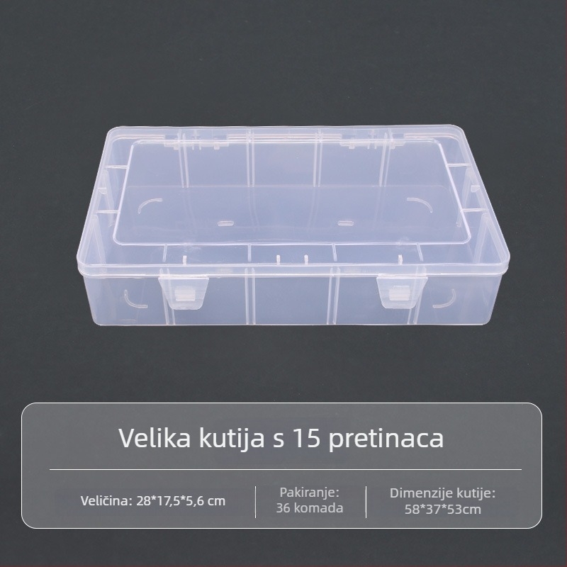 Velika prozirna PP plastična kutija za organiziranje stolnih dodataka, alata i ribolovne opreme sa preklopnim poklopcem