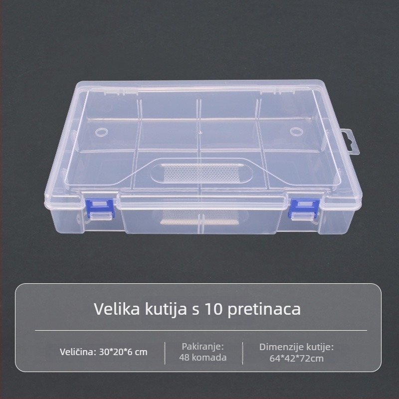 Velika prozirna PP plastična kutija za organiziranje stolnih dodataka, alata i ribolovne opreme sa preklopnim poklopcem