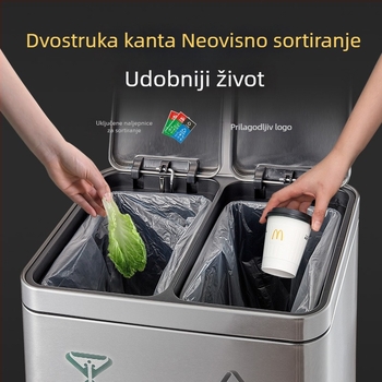 Dvostruki koš od nehrđajućeg čelika s pedalom i poklopcem, odvajanje suho/mokra, za kuhinju i dnevni boravak, komercijalna uporaba