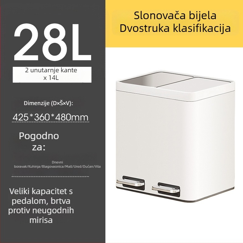 Dvostruki koš od nehrđajućeg čelika s pedalom i poklopcem, odvajanje suho/mokra, za kuhinju i dnevni boravak, komercijalna uporaba
