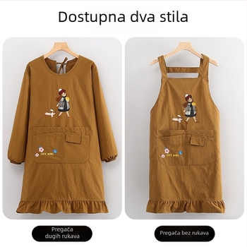 Vodootporna pregača s dugim rukavima, ženska pregača s karikaturnom izvezom, kuhinja