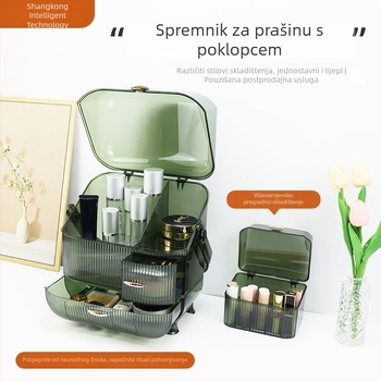 Kozmetička kutija za stolno korištenje s poklopcem i pretincima, otporna na prašinu, kapacitet 2 L