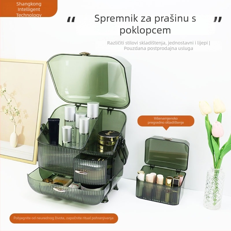 Kozmetička kutija za stolno korištenje s poklopcem i pretincima, otporna na prašinu, kapacitet 2 L