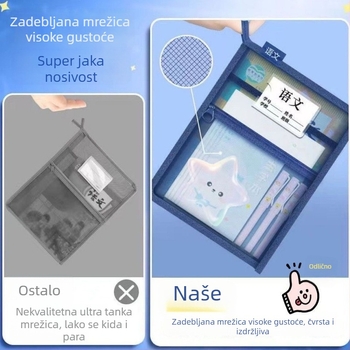 Najlonski organizator dokumenata s L-oblikom i proširenim pretincem za škol s predmete, sa zatvaračem