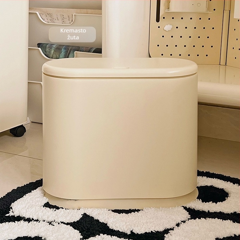 Plastična kanta za otpad s pritisnim poklopcem, ovalnog oblika, minimalistički dizajn, za kućnu upotrebu – dnevni boravak, kupaonica i spavaća soba