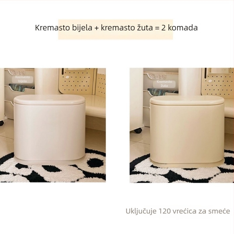 Plastična kanta za otpad s pritisnim poklopcem, ovalnog oblika, minimalistički dizajn, za kućnu upotrebu – dnevni boravak, kupaonica i spavaća soba