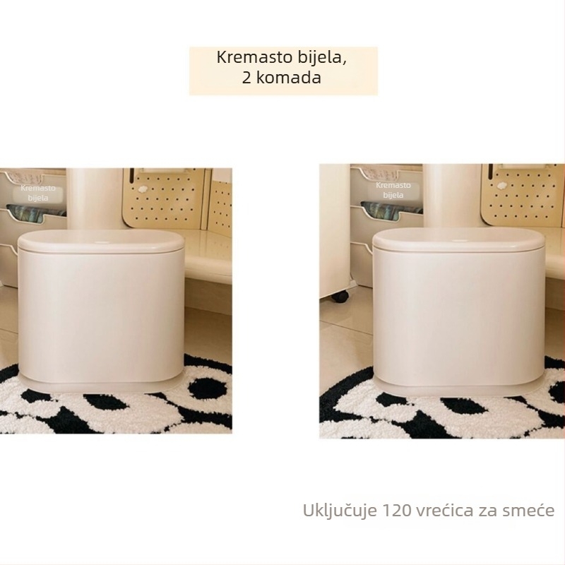 Plastična kanta za otpad s pritisnim poklopcem, ovalnog oblika, minimalistički dizajn, za kućnu upotrebu – dnevni boravak, kupaonica i spavaća soba