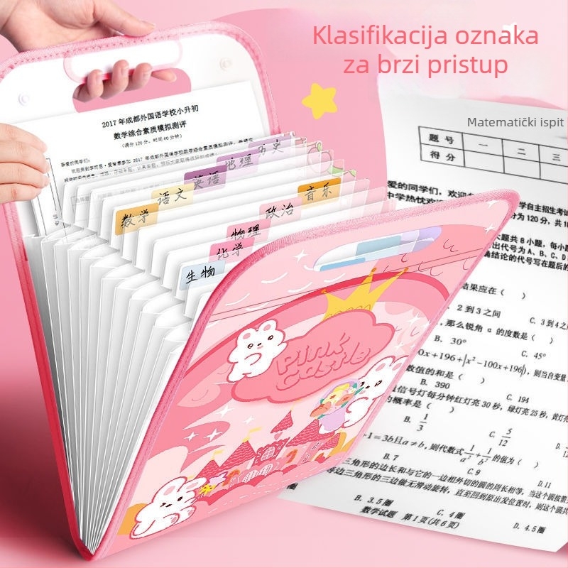 A4 vertikalni mapu s 13 pretinaca, velika kapaciteta za studentske dokumente, zip zatvarač