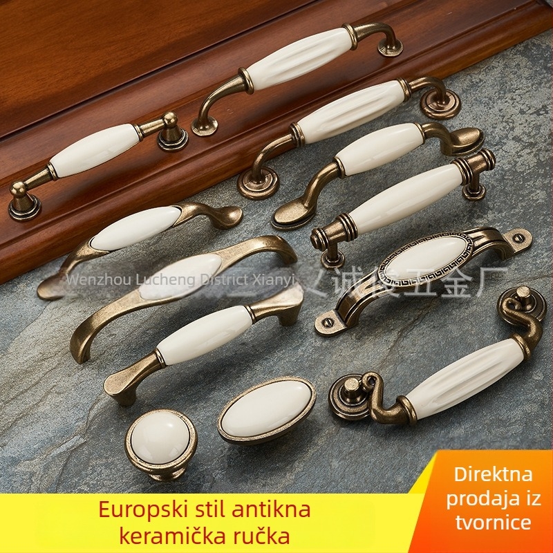 Europski stil, antik keramička ručica, tople bijele boje, za ladice, ormariće i garderobe