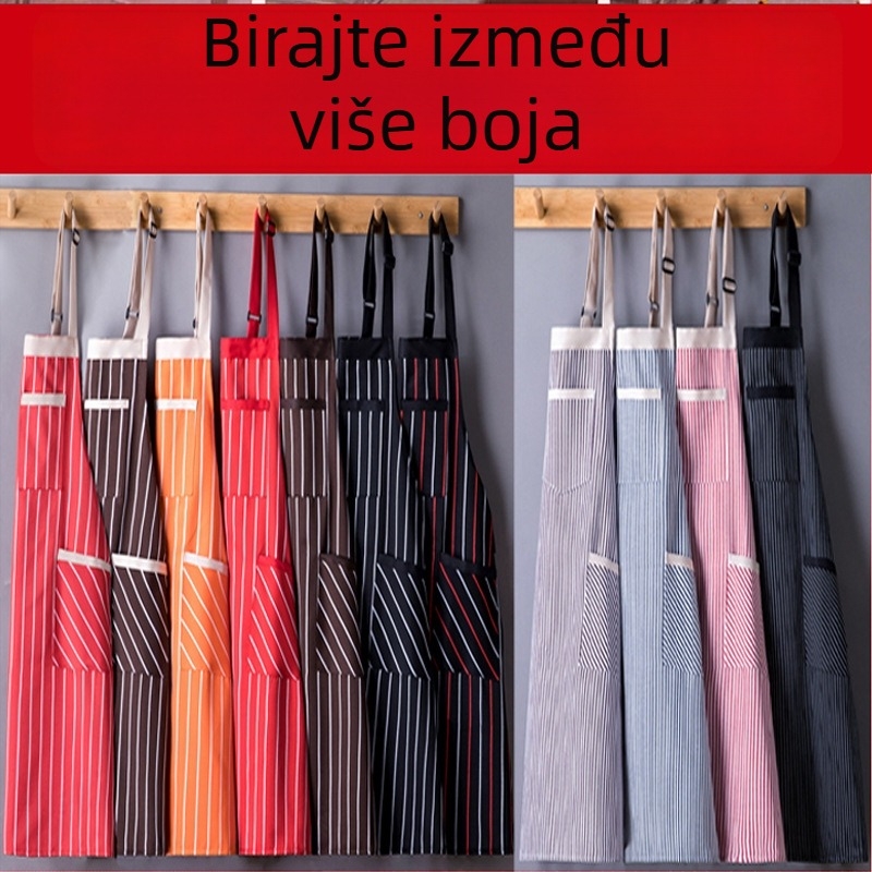 Pregača za kuhinju bez rukava s tiskom logotipa, otporna na mrlje, jedna veličina, prugasta, modern jednostavan stil, poliestersko-pamučni materijal