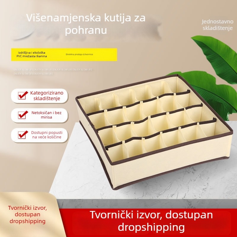 Višestruka kutija za odlaganje odjeće od PVC mrežastog materijala, s više odjeljaka, jednobojna, jednostavan dizajn.
