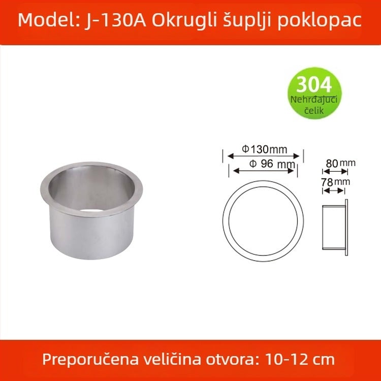 Poklop za kanta za smeće od 304 nehrđajućeg čelika, ugradbeni u ploču, kvadratnog ili kružnog oblika, skriveni dizajn