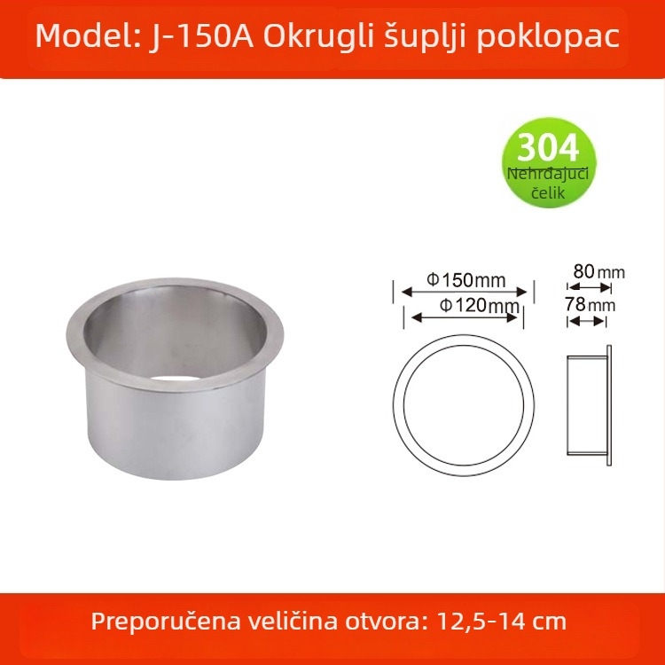 Poklop za kanta za smeće od 304 nehrđajućeg čelika, ugradbeni u ploču, kvadratnog ili kružnog oblika, skriveni dizajn