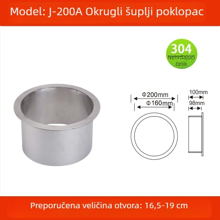 Poklop za kanta za smeće od 304 nehrđajućeg čelika, ugradbeni u ploču, kvadratnog ili kružnog oblika, skriveni dizajn