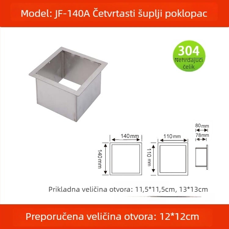 Poklop za kanta za smeće od 304 nehrđajućeg čelika, ugradbeni u ploču, kvadratnog ili kružnog oblika, skriveni dizajn