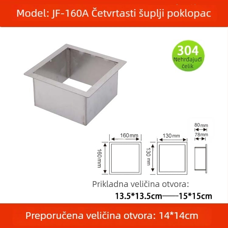 Poklop za kanta za smeće od 304 nehrđajućeg čelika, ugradbeni u ploču, kvadratnog ili kružnog oblika, skriveni dizajn