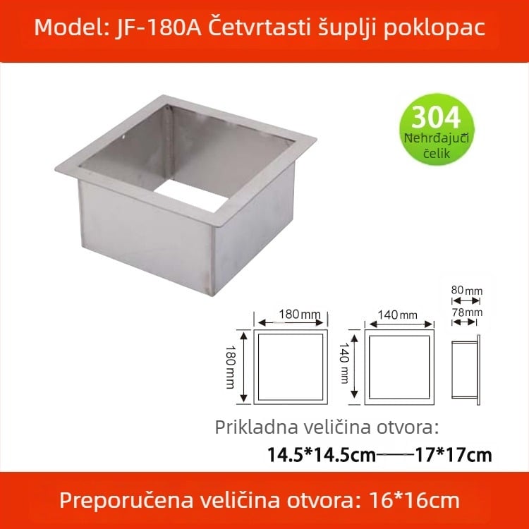 Poklop za kanta za smeće od 304 nehrđajućeg čelika, ugradbeni u ploču, kvadratnog ili kružnog oblika, skriveni dizajn