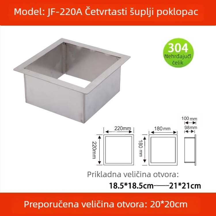 Poklop za kanta za smeće od 304 nehrđajućeg čelika, ugradbeni u ploču, kvadratnog ili kružnog oblika, skriveni dizajn