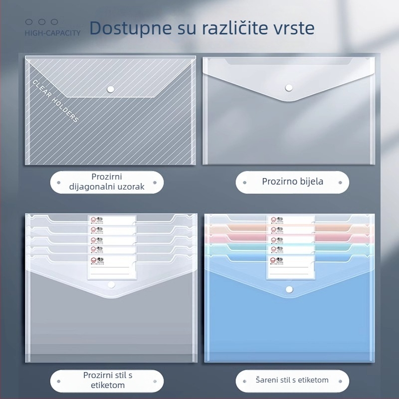Debela prozirna plastična mapa A4, velika kapaciteta, zatvaranje kopčom, za testne listiće i studentske dokumente