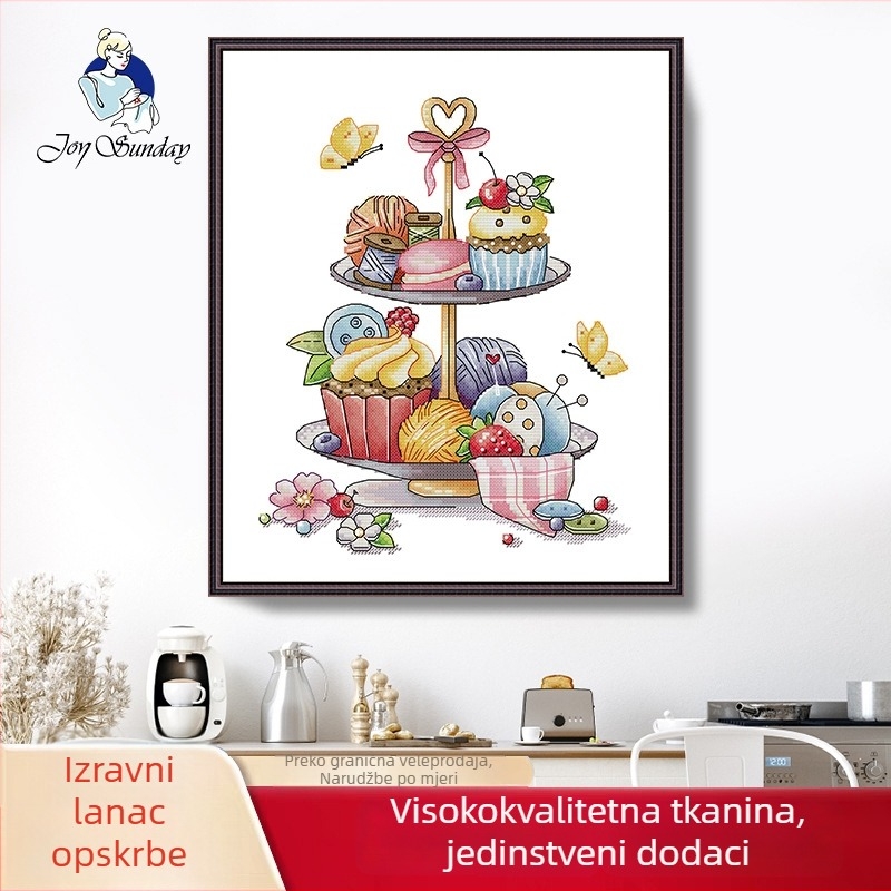 Komplet križno šivanje za ručno izrađenu tortu, platno 14 ct od ekološkog pamuka, dekor dnevnog boravka