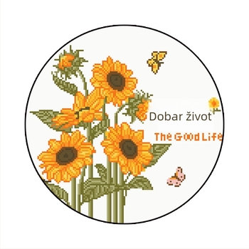 Set za križićnu izvezu — moderan minimalistički dizajn s cvijećem, travom i lišćem, bijeli 11 CT Aida platno, za dnevni boravak, spavaću sobu ili restoran, dizajn Growing Toward the Sun