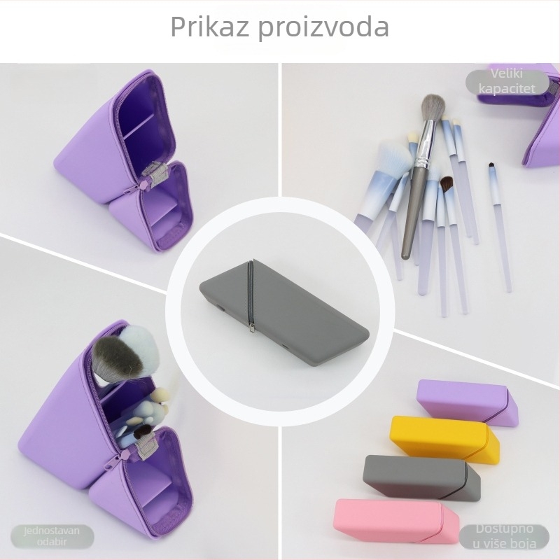 Prijenosni silikon kozmetički organizator s višestrukim pretincima, velik kapacitet za šminku i četkice