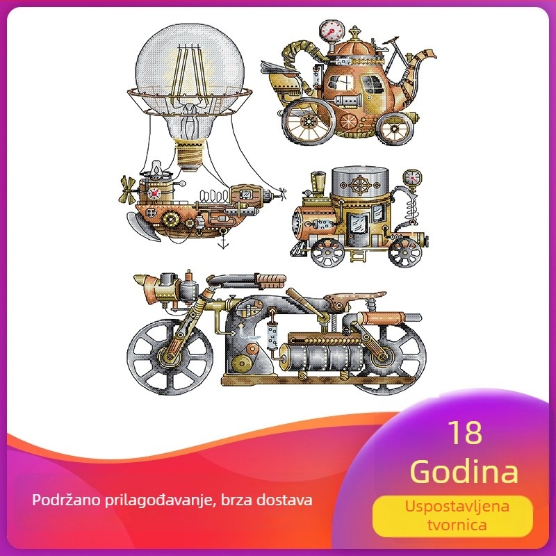 NKF2025 Novi set križićnog veza: parni motor za dnevni boravak – DIY komplet za šivanje