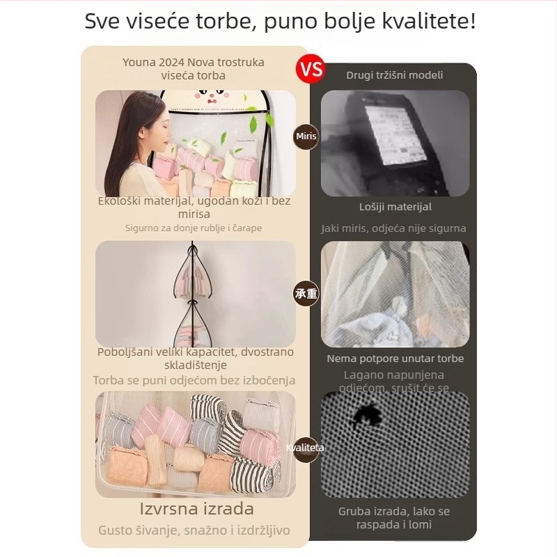 Vješalica za pohranu donjeg rublja i čarapa – mrežasta vrećica za pohranu, zidni organizator garderobe