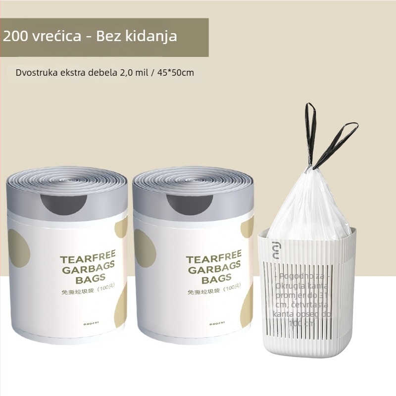 Crna kućna vrećica za otpad sa šnurlom, debela, velika, prijenosna plastična vrećica za ured